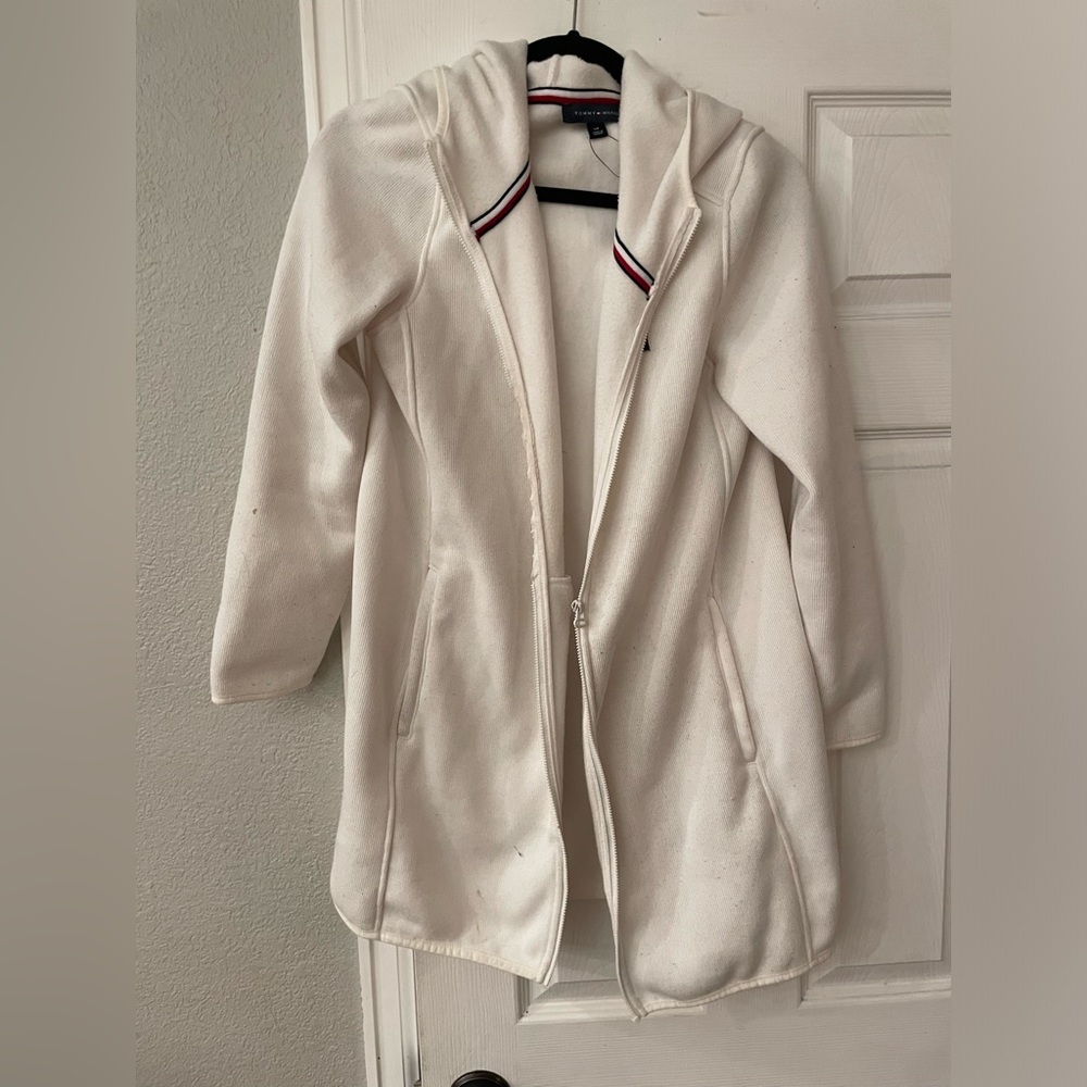 White Tommy Hilfiger long zip up hoodie